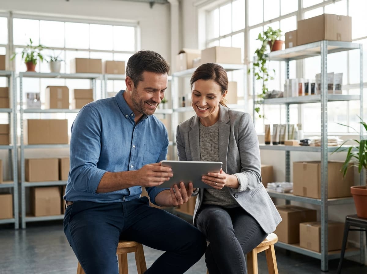 Small business owners reviewing documents